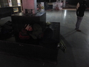 Aaron sleeping in bundi train station