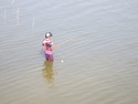 Fisherman with helmet on