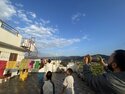Flying kites on the roof
