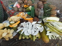 Fruit stand with giant cucumber