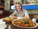 Me in front of a huge delicious plate of food