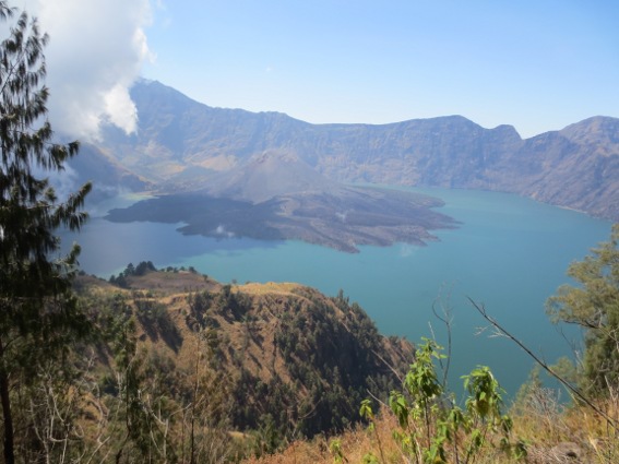 A view of Mt. Rinjani from a mountain pass