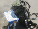 My pack and sign to hitchhike to quang ngai