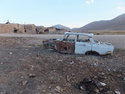 Old car in front of donkeys