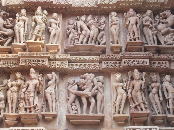 Rows of carvings outside Khajuraho temple