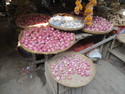 Purple onions in market