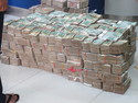 Stack of cash in bank lobby