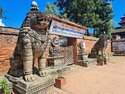Stone lions at the Shree Padma school in Bhaktapur