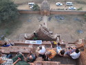 Tourists at non crowded temple at sunset in bagan