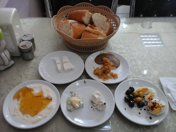 Standard Van breakfast, the local cheese and honey (lower left) was to die for